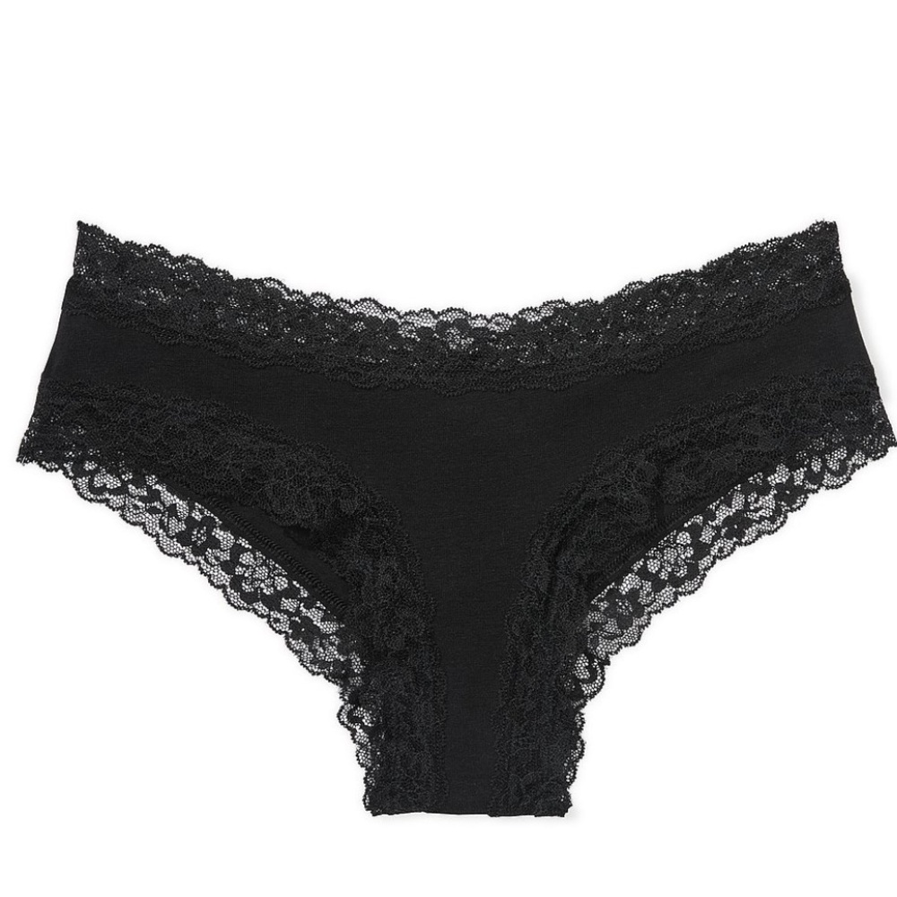 VS Black Cotton Lace Trim Cheeky Panty